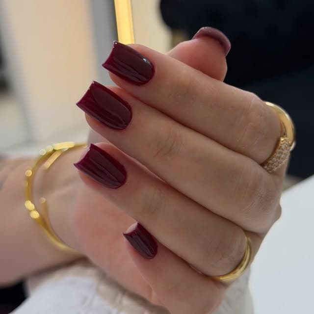 Unhas em vinho escuro com brilho